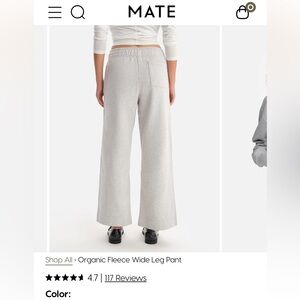 Mate the Label Organic Fleece Wide Leg Pant Sz XS Light Gray